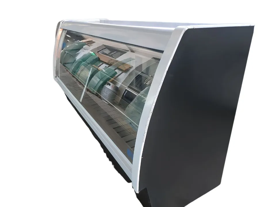 MESON REFRIGERADO C/BODEGA ; VIDRIO CURVO FULL ACERO 1,5 MTS