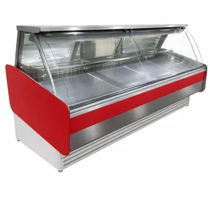 VITRINA REFRIGERADA VIDRIO CURVO ALZABLE C/BODEGA PARA QUESOS Y CECINAS 2.5 MTS